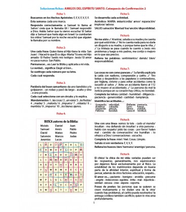 Soluciones fichas Amigos del Espíritu Santo. Confirmación 2