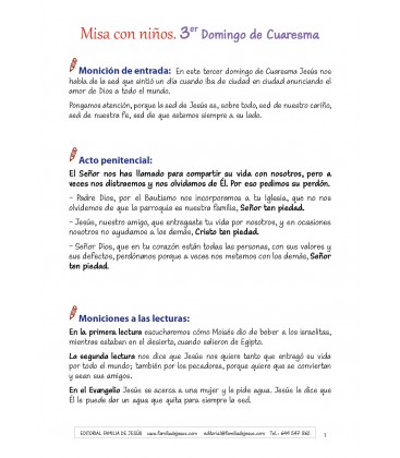 Misa con niños. Tercer domingo de Cuaresma ciclo A