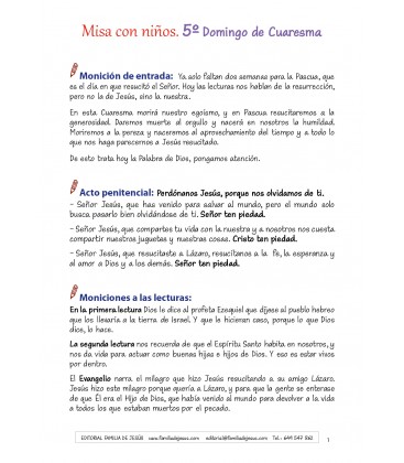 Misa con niños. Quinto Domingo de Cuaresma