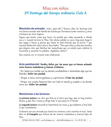 29 Domingo del tiempo ordinario. Ciclo A