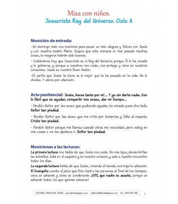 34 Domingo del tiempo ordinario. Ciclo A. Jesucristo Rey del Universo