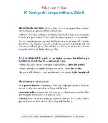 5º Domingo del tiempo ordinario. Ciclo B