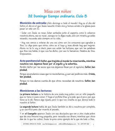 32 Domingo del tiempo ordinario. Ciclo B