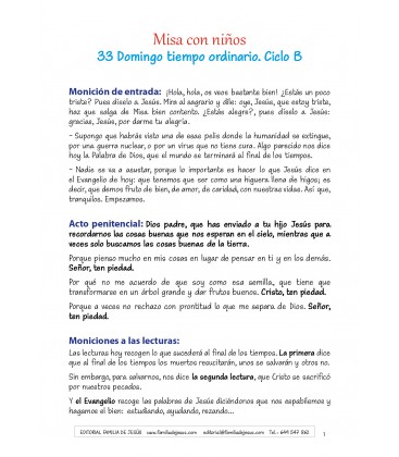 33 Domingo del tiempo ordinario. Ciclo B