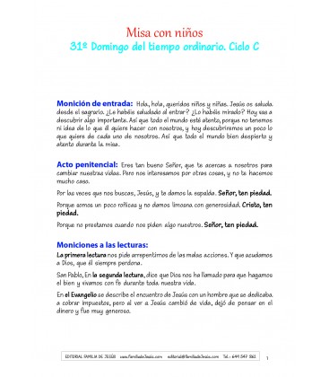 31º Domingo del tiempo ordinario. Ciclo C